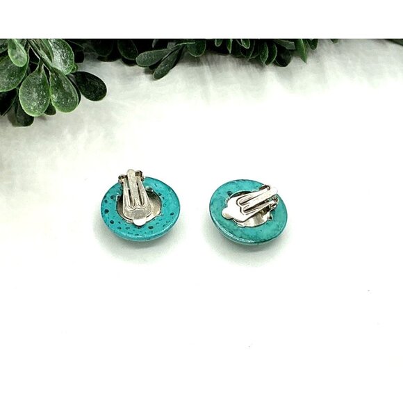 Vintage Turquoise Resin Clip On Earrings Dome Round Button Style - Picture 3 of 4